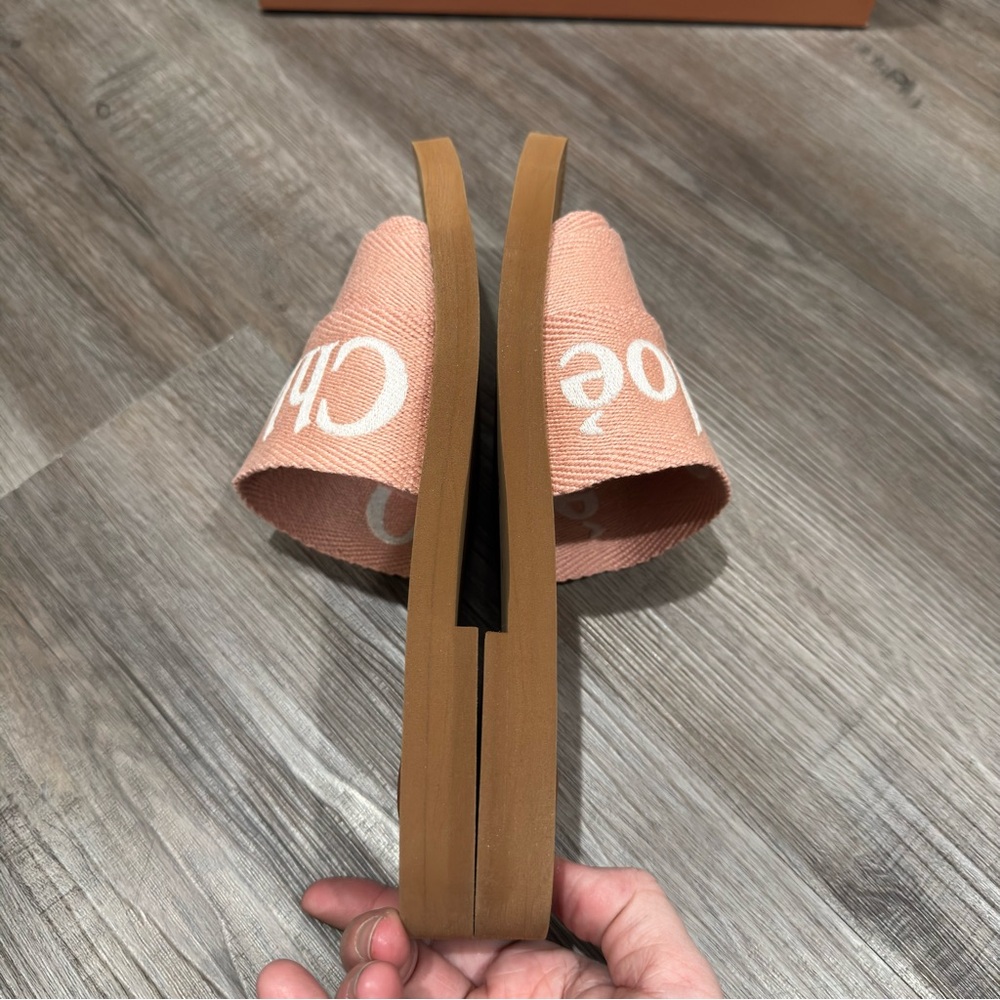 Chloe Woody Logo Sandal Slides in Light Rosewood - Picture 11 of 16